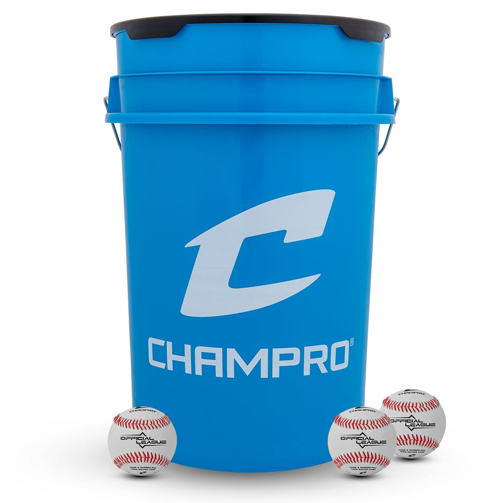 CHAMPRO Baseball-Eimer Mit 30 Offiziellen League-Bällen – Vollnarbenleder, Kosmetische Makel, Inkl. Gepolstertem Deckel & Rods Sports Dose